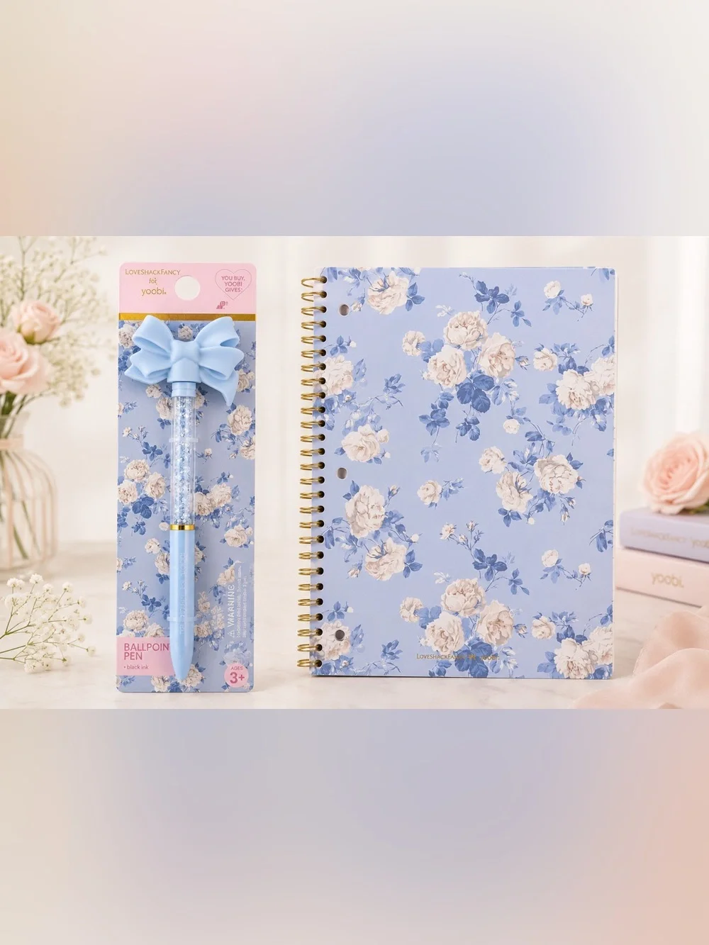 NEW Lot Of 2 LoveShackFancy x Target Yoobi Pen & Spiral Notebook whisper Blue